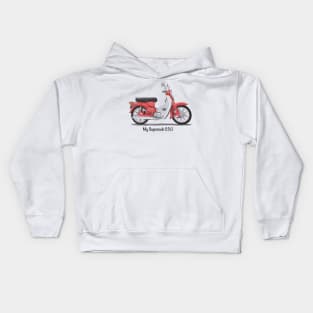 Drawing of Retro Motorcycle Honda Cub C50 Kids Hoodie